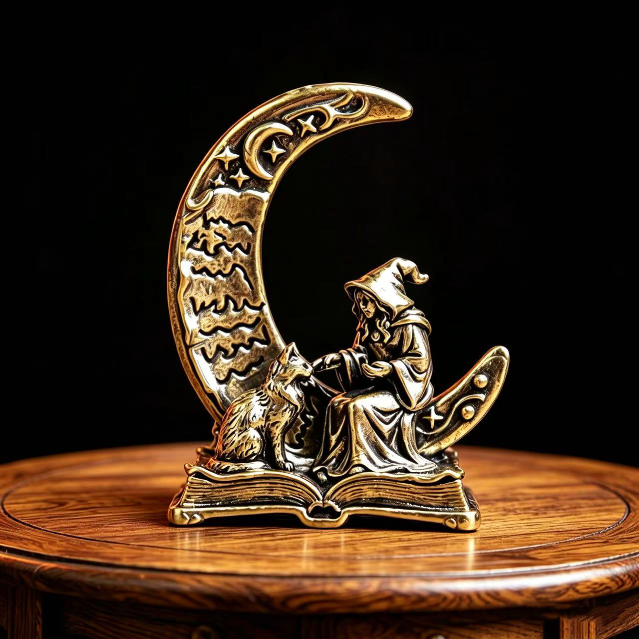 Vintage Collectible Ornaments - Ornamen Patung Dekorasi Penyihir Bulan Kuningan