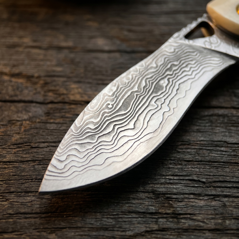 Pisau Lipat Kecil Baja Damasku - Vintage Collectible Knives ulasan dan harga